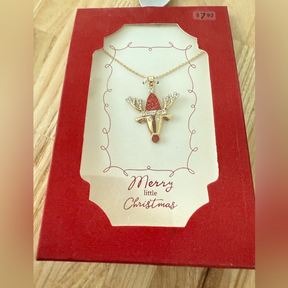 Unbranded gold tone Rudolph the red nose reindeer necklace